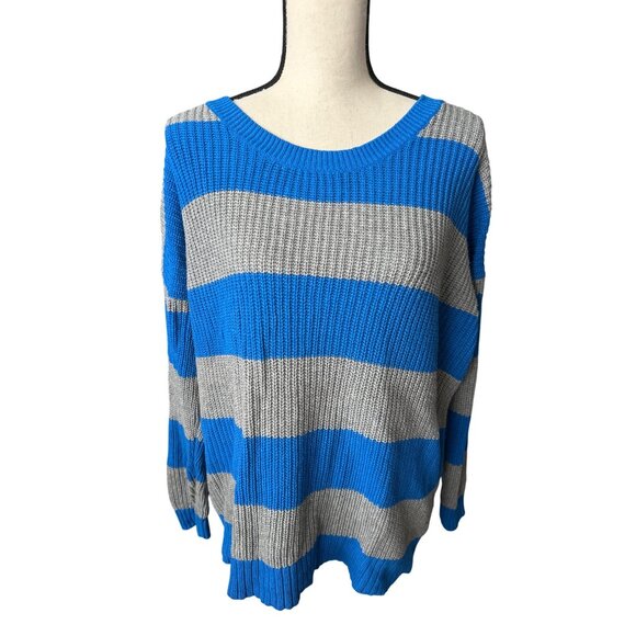 Torrid Sweater Blue Gray Stripe Knit Drop Shoulder Pullover Lightweight Size 1X - Picture 1 of 6